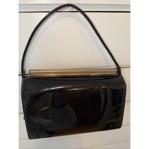Vintage Theodore California Black Patent Leather Purse Brass Closure GW996